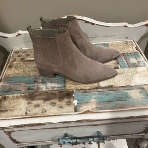 Marc Fisher Taupe Suede Ankle Booties